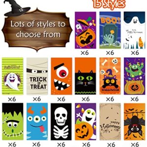 90PCS Halloween Treat Bags Party Favors - Trick or Treat Candy Goodie Gift Bag Stuffer Filler Paper Supplies Decorations with 90 Stickers