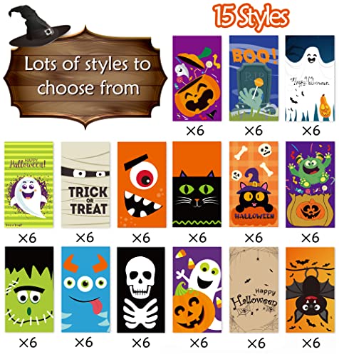 90PCS Halloween Treat Bags Party Favors - Trick or Treat Candy Goodie Gift Bag Stuffer Filler Paper Supplies Decorations with 90 Stickers