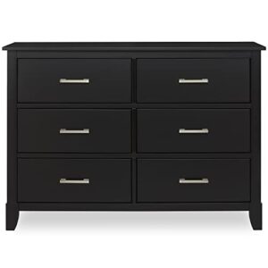 dream on me universal double dresser in black, kids bedroom dresser, six drawers dresser, mid-century modern, made of solid, sustainable pinewood, easy assembly