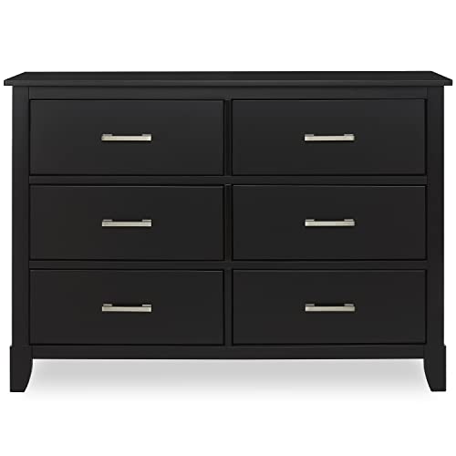 Dream On Me Universal Double Dresser In Black, Kids Bedroom Dresser, Six Drawers Dresser, Mid-Century Modern, Made Of Solid, Sustainable Pinewood, Easy Assembly