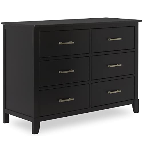 Dream On Me Universal Double Dresser In Black, Kids Bedroom Dresser, Six Drawers Dresser, Mid-Century Modern, Made Of Solid, Sustainable Pinewood, Easy Assembly