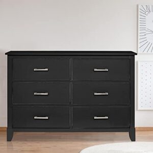 Dream On Me Universal Double Dresser In Black, Kids Bedroom Dresser, Six Drawers Dresser, Mid-Century Modern, Made Of Solid, Sustainable Pinewood, Easy Assembly