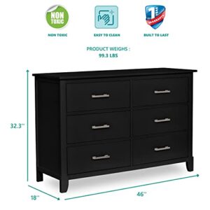 Dream On Me Universal Double Dresser In Black, Kids Bedroom Dresser, Six Drawers Dresser, Mid-Century Modern, Made Of Solid, Sustainable Pinewood, Easy Assembly