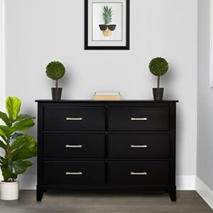 Dream On Me Universal Double Dresser In Black, Kids Bedroom Dresser, Six Drawers Dresser, Mid-Century Modern, Made Of Solid, Sustainable Pinewood, Easy Assembly