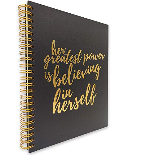 akeke Her Greatest Power Is Believing in Herself Inspirational Hardcover Spiral Notebook/Journal, Gold Foil Words, Gold Wire-o Spiral, Notes Diary Book Gift for Women, Friend, Sister, Daughter