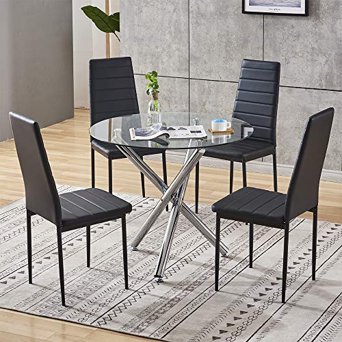 HomeSailing Modern Clear Glass Dining Room Table Round Only Kitchen Table with Tempered Glass Tabletop Chrome Legs for Small Dinette 4/6/8 People Use