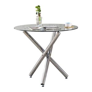 HomeSailing Modern Clear Glass Dining Room Table Round Only Kitchen Table with Tempered Glass Tabletop Chrome Legs for Small Dinette 4/6/8 People Use