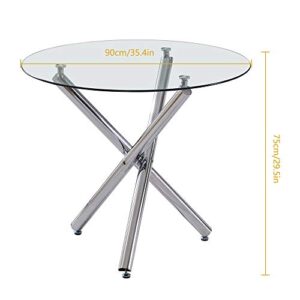 HomeSailing Modern Clear Glass Dining Room Table Round Only Kitchen Table with Tempered Glass Tabletop Chrome Legs for Small Dinette 4/6/8 People Use