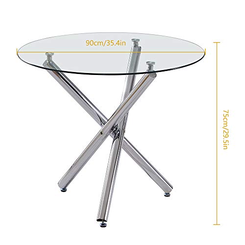 HomeSailing Modern Clear Glass Dining Room Table Round Only Kitchen Table with Tempered Glass Tabletop Chrome Legs for Small Dinette 4/6/8 People Use