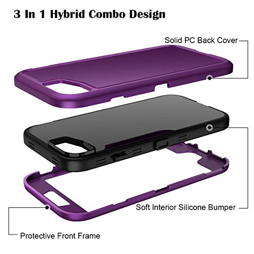 WeLoveCase iPhone SE 2022/2020 Case, Cover 3 in 1 Full Body Heavy Duty Protection Hybrid Shockproof TPU Bumper Protective Case for Apple iPhone SE 2nd Generation & iPhone 7/8 Purple