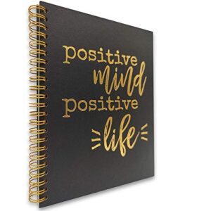 akeke positive mind positive life motivational inspirational spiral notebook/journal, gold foil words, gold wire-o spiral, funny notes diary book gift for women, friend, sister, student, daughter
