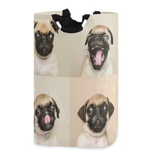 emelivor laundry baskets with handles - cute pug puppy large laundry hamper collapsible waterproof laundry bins for home farmhouse