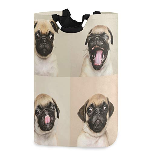 Emelivor Laundry Baskets with Handles - Cute Pug Puppy Large Laundry Hamper Collapsible Waterproof Laundry Bins for Home Farmhouse