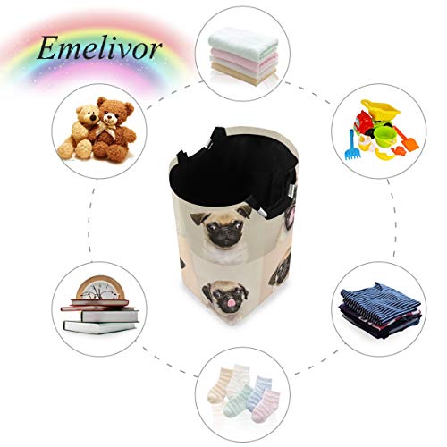 Emelivor Laundry Baskets with Handles - Cute Pug Puppy Large Laundry Hamper Collapsible Waterproof Laundry Bins for Home Farmhouse