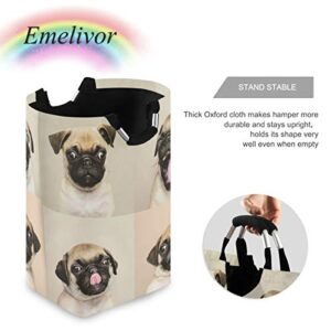 Emelivor Laundry Baskets with Handles - Cute Pug Puppy Large Laundry Hamper Collapsible Waterproof Laundry Bins for Home Farmhouse