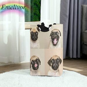 Emelivor Laundry Baskets with Handles - Cute Pug Puppy Large Laundry Hamper Collapsible Waterproof Laundry Bins for Home Farmhouse