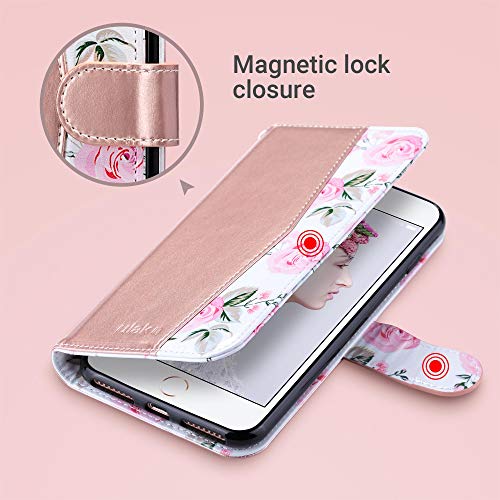 ULAK Compatible with iPhone 8 Plus Case, iPhone 7 Plus Wallet Case for Women, PU Leather Wallet Case with Card Holders Kickstand Protective Flip Cover for iPhone 7 Plus/8 Plus 5.5 Inch, Floral