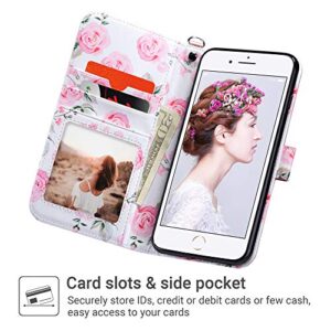 ULAK Compatible with iPhone 8 Plus Case, iPhone 7 Plus Wallet Case for Women, PU Leather Wallet Case with Card Holders Kickstand Protective Flip Cover for iPhone 7 Plus/8 Plus 5.5 Inch, Floral