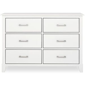 Dream On Me Universal Double Dresser in White, Kids Bedroom Dresser, Six Drawers Dresser, Mid-Century Modern, Made of Solid, Sustainable Pinewood, Easy Assembly