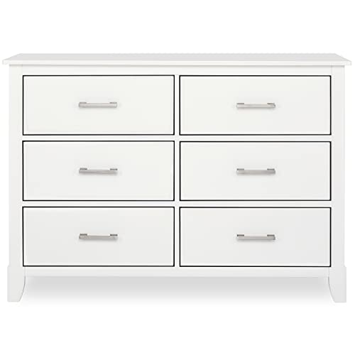 Dream On Me Universal Double Dresser in White, Kids Bedroom Dresser, Six Drawers Dresser, Mid-Century Modern, Made of Solid, Sustainable Pinewood, Easy Assembly