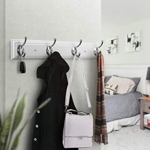 Coat Rack Wall Mounted White, 17" Wooden Modern Wall Coat Hanger with 4 Hooks, Heavy Duty Zinc Alloy Wall Hook Rack for Hanging Coats, Keys, Bags, Keys, Perfect Touch for Bedroom Bathroom Kitchen