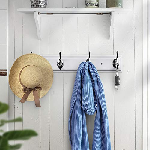 Coat Rack Wall Mounted White, 17" Wooden Modern Wall Coat Hanger with 4 Hooks, Heavy Duty Zinc Alloy Wall Hook Rack for Hanging Coats, Keys, Bags, Keys, Perfect Touch for Bedroom Bathroom Kitchen