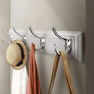 Coat Rack Wall Mounted White, 17" Wooden Modern Wall Coat Hanger with 4 Hooks, Heavy Duty Zinc Alloy Wall Hook Rack for Hanging Coats, Keys, Bags, Keys, Perfect Touch for Bedroom Bathroom Kitchen