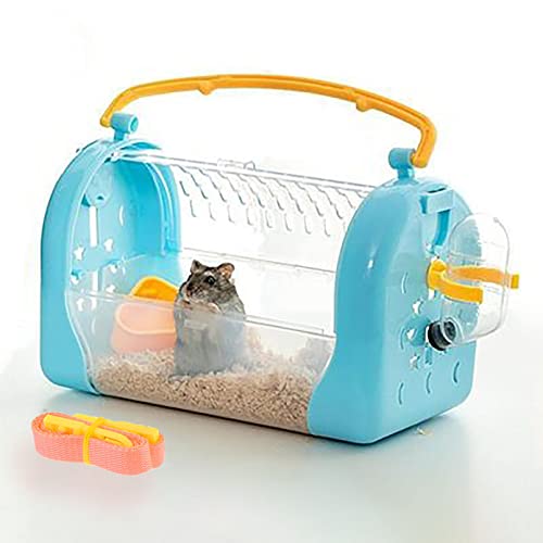 kathson Portable Hamster Cage Dwarf Hamster Carry Travel Cage with Water Bottle Food Bowl Adjustable Strap Pet Outgoing Cage for Gerbil Hedgehog Mice Squirrel