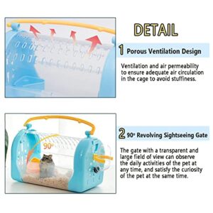 kathson Portable Hamster Cage Dwarf Hamster Carry Travel Cage with Water Bottle Food Bowl Adjustable Strap Pet Outgoing Cage for Gerbil Hedgehog Mice Squirrel