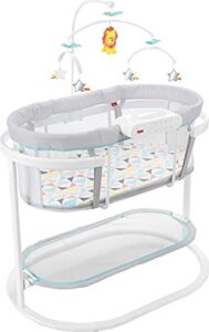 fisher-price baby bedside sleeper soothing motions bassinet with lights music vibrations & overhead mobile, windmill