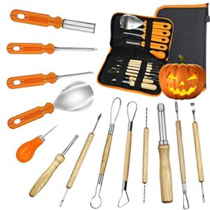 halloween pumpkin carving kit, halloween jack-o-lanterns 13 piece professional pumpkin cutting supplies tools kit with 6 pumpkin led candles, pumpkin carving kit for kids and adult
