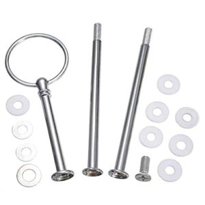 1set 3 tier heavy duty metal cake stand handle fruit dessert cupcake plate stand centre handle fitttings round hardware rod holder with stylus(silver)