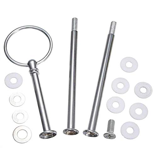 1Set 3 Tier Heavy Duty Metal Cake Stand Handle Fruit Dessert Cupcake Plate Stand Centre Handle Fitttings Round Hardware Rod Holder with Stylus(Silver)
