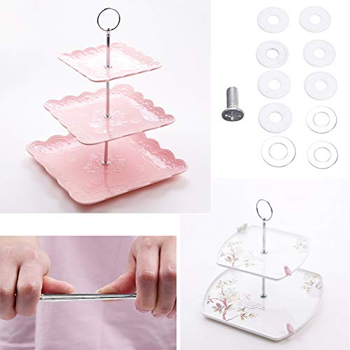 1Set 3 Tier Heavy Duty Metal Cake Stand Handle Fruit Dessert Cupcake Plate Stand Centre Handle Fitttings Round Hardware Rod Holder with Stylus(Silver)