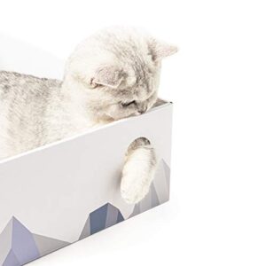 Conlun Cat Scratcher Box with Cat Scratching Pad Portable 3-Layer Corrugated Cardboard Lounger Heavy-Duty Double-Sided Cardboard Cat Scratcher and Interactive Hole Design White (Medium)