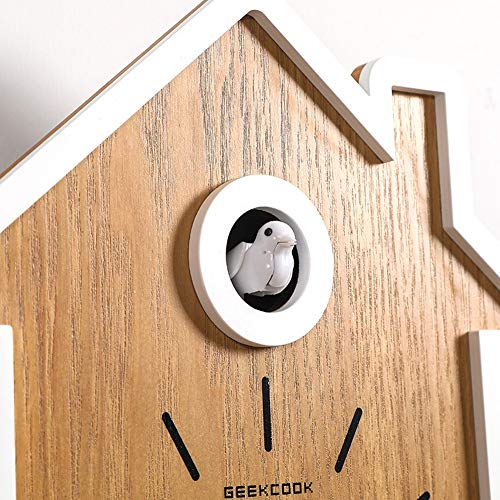 SHISEDECO Modern Cucu Wall Clock Striking Small Cute Bird, Natural Bird Voices or Cuckoo Call, Simple Fashion Wood Creative Pendulum Clocks, Unique Home Decoration for Living Room, Kitchen. (White)