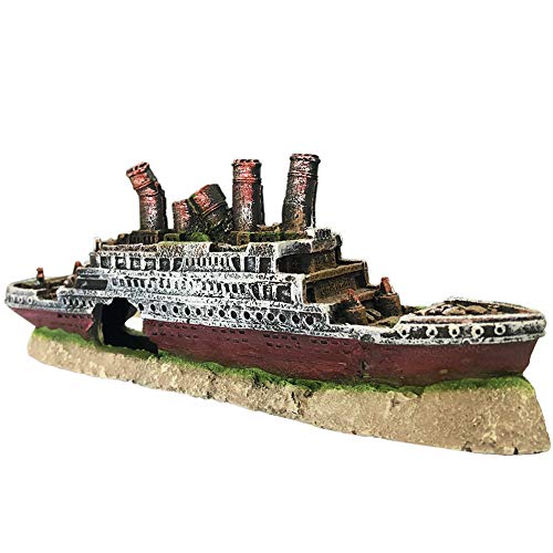 SLOCME Aquarium Titanic Shipwreck Decorations - Fish Tank Resin Material Pirate Ship Decor, Titanic Sunken Ship Ornament