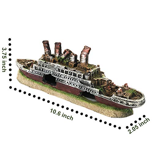 SLOCME Aquarium Titanic Shipwreck Decorations - Fish Tank Resin Material Pirate Ship Decor, Titanic Sunken Ship Ornament