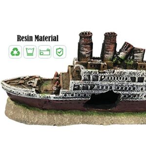 SLOCME Aquarium Titanic Shipwreck Decorations - Fish Tank Resin Material Pirate Ship Decor, Titanic Sunken Ship Ornament