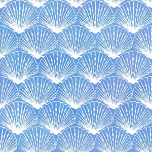 stitch & sparkle surrender to the sea collection, white line shell on blue, 44 inches