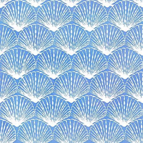 Stitch & Sparkle Surrender to The Sea Collection, White Line Shell On Blue, 44 Inches