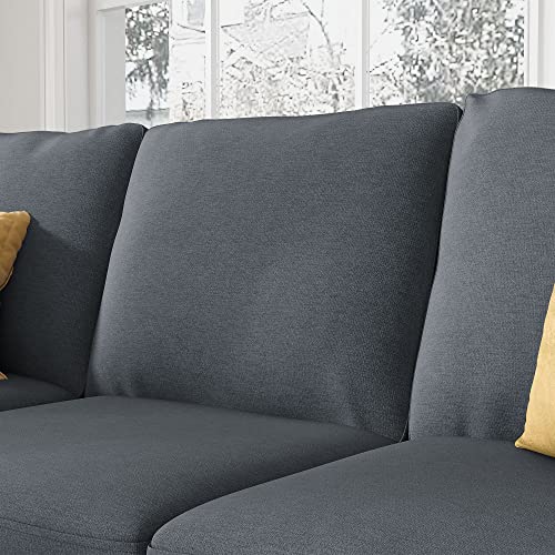 HONBAY Reversible Sectional Couch with Chaise Modern Linen Fabric L Shape Sofa for Apartment Sectional Set with Ottoman in Bluish Grey