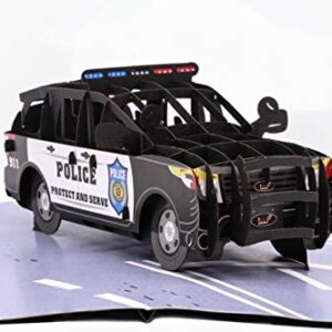 Liif Police Car 3D Greeting Pop Up Father's Day Card, Happy Birthday, Police Academy Graduation, Retirement, Congratulations, Cop, Police Officer Gifts