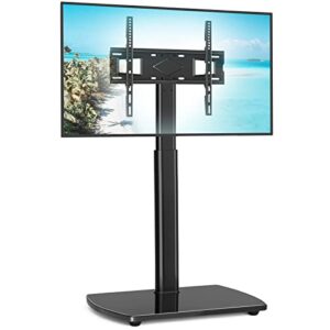 universal floor tv stand with mount swivel and height adjustable for most 26 to 65 inch lcd led oled flat panel and curved screen tvs, tall tv stand space saving for corner and bedroom, black