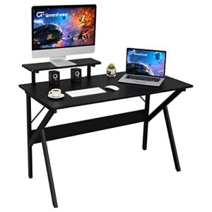 greenforest home office desk with monitor shelf computer gaming desk 47 inch writing study table for workstation, black