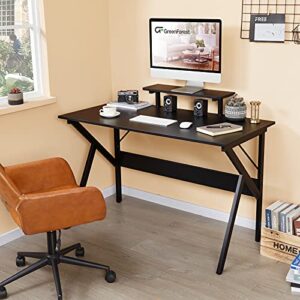 GreenForest Home Office Desk with Monitor Shelf Computer Gaming Desk 47 inch Writing Study Table for Workstation, Black