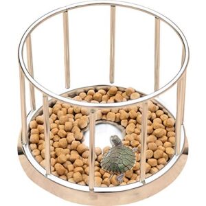 la la pet® stainless steel reptile turtle food water dispenser feeder food bowl feeding dish for lizard tortoise chameleon round m