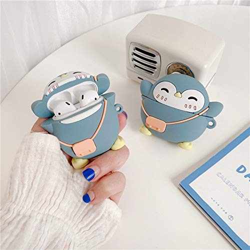 UR Sunshine Case Compatible with AirPods Pro, New Super Cute Shoulder Bag Jumping Penguin Cover Case, Soft Silicone Gel Stylish Blue Penguin Earphone Case Compatible with AirPods Pro +Hook