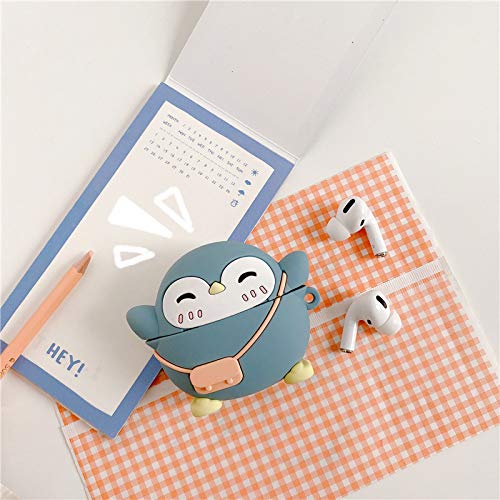 UR Sunshine Case Compatible with AirPods Pro, New Super Cute Shoulder Bag Jumping Penguin Cover Case, Soft Silicone Gel Stylish Blue Penguin Earphone Case Compatible with AirPods Pro +Hook