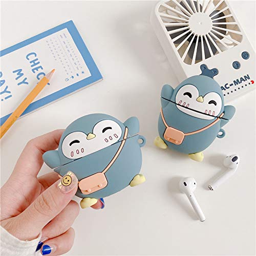 UR Sunshine Case Compatible with AirPods Pro, New Super Cute Shoulder Bag Jumping Penguin Cover Case, Soft Silicone Gel Stylish Blue Penguin Earphone Case Compatible with AirPods Pro +Hook